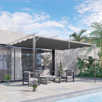 Replacement Canopy for 4 x 3 m Pergola, Waterproof Retractable Wave Canopy with Rain Drainage Holes, Winter-Proof Shade Cover for Garden, Patio, Dark Gray