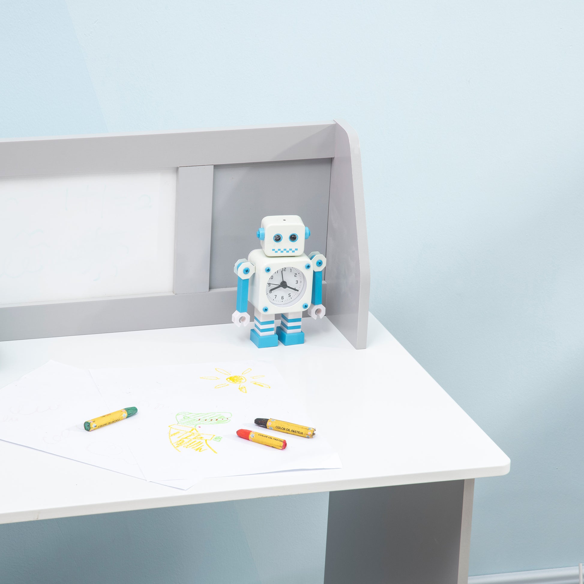 Kids Table and Chair Set with Whiteboard Wooden Study Desk for Children 5+ Years Kid's Writing Desk 90x45x85 cm Gray
