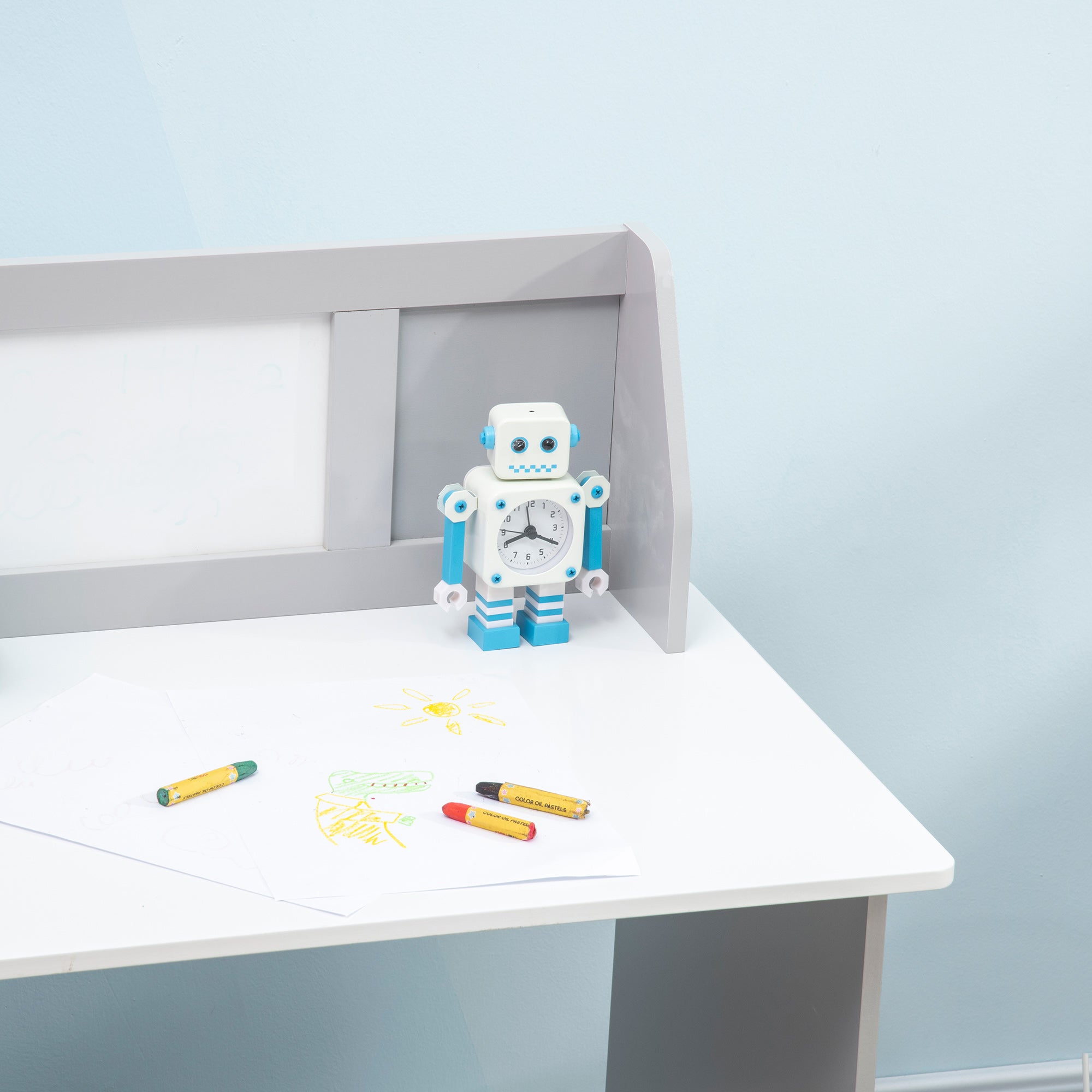 Kids Table and Chair Set with Whiteboard Wooden Study Desk for Children 5+ Years Kid's Writing Desk 90x45x85 cm Gray