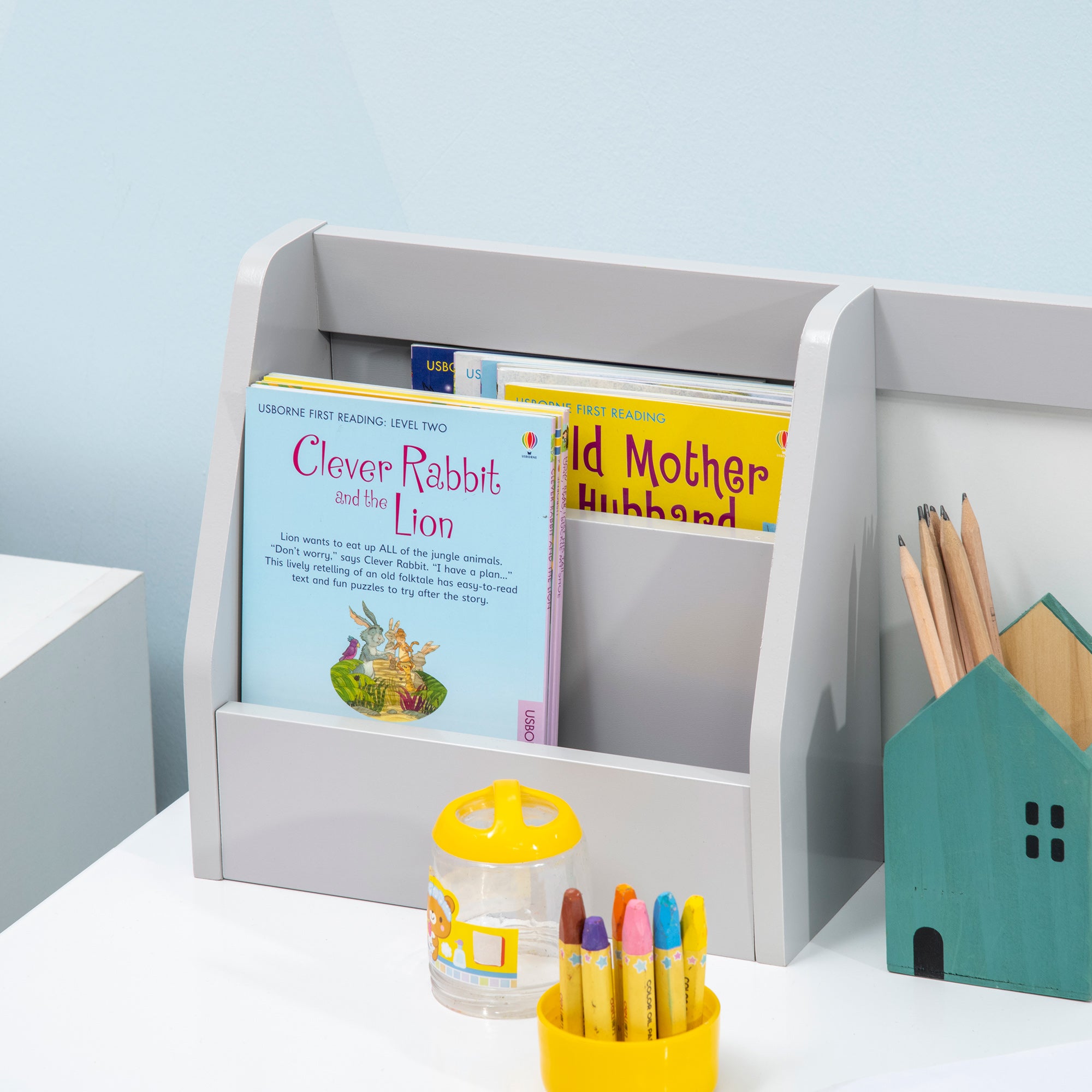Kids Table and Chair Set with Whiteboard Wooden Study Desk for Children 5+ Years Kid's Writing Desk 90x45x85 cm Gray