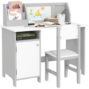 Kids Table and Chair Set with Whiteboard Wooden Study Desk for Children 5+ Years Kid's Writing Desk 90x45x85 cm Gray