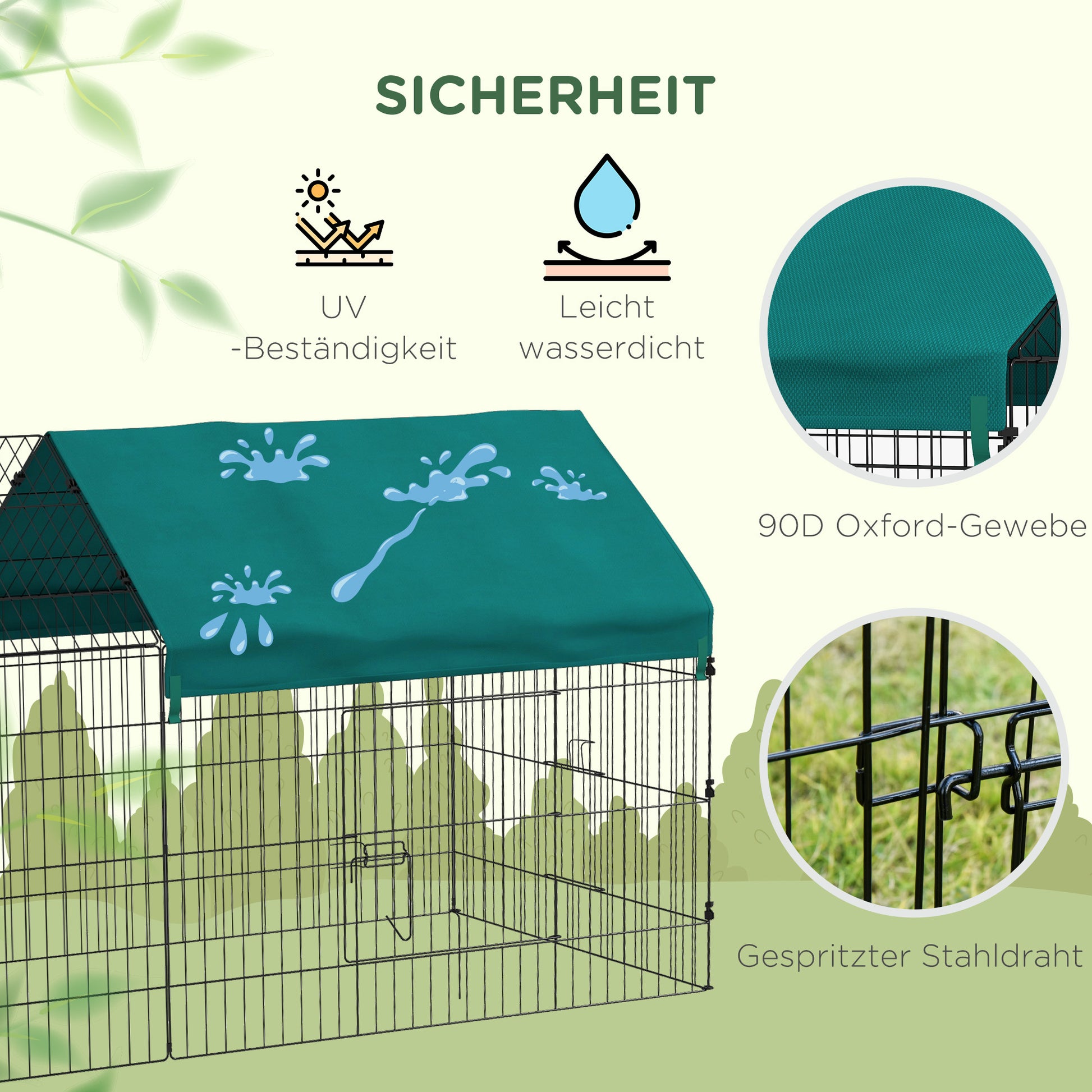 Outdoor Enclosure 220 x 85 x 103 cm Small Animal Enclosure with Cover, 4 Doors, Guinea Pig Enclosure for Rabbits, Indoor, Outdoor, Steel, Green