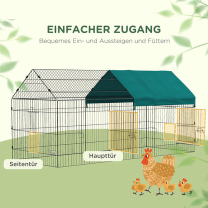 Outdoor Enclosure 220 x 85 x 103 cm Small Animal Enclosure with Cover, 4 Doors, Guinea Pig Enclosure for Rabbits, Indoor, Outdoor, Steel, Green