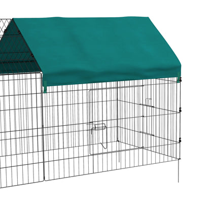 Outdoor Enclosure 220 x 85 x 103 cm Small Animal Enclosure with Cover, 4 Doors, Guinea Pig Enclosure for Rabbits, Indoor, Outdoor, Steel, Green