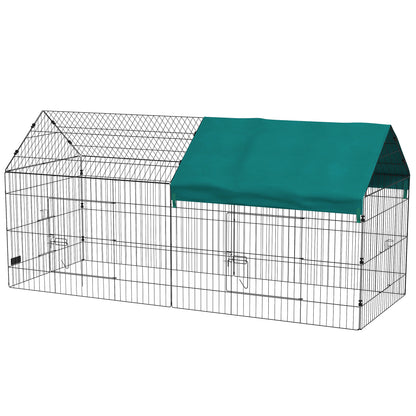 Outdoor Enclosure 220 x 85 x 103 cm Small Animal Enclosure with Cover, 4 Doors, Guinea Pig Enclosure for Rabbits, Indoor, Outdoor, Steel, Green