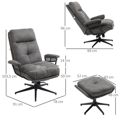 Recliner Chair with Footstool, TV Chair with Swivel Base, TV Armchair with Reclining Function for Living Room, Bedroom, up to 150 kg Load Capacity, Polyester, Steel, Dark Gray