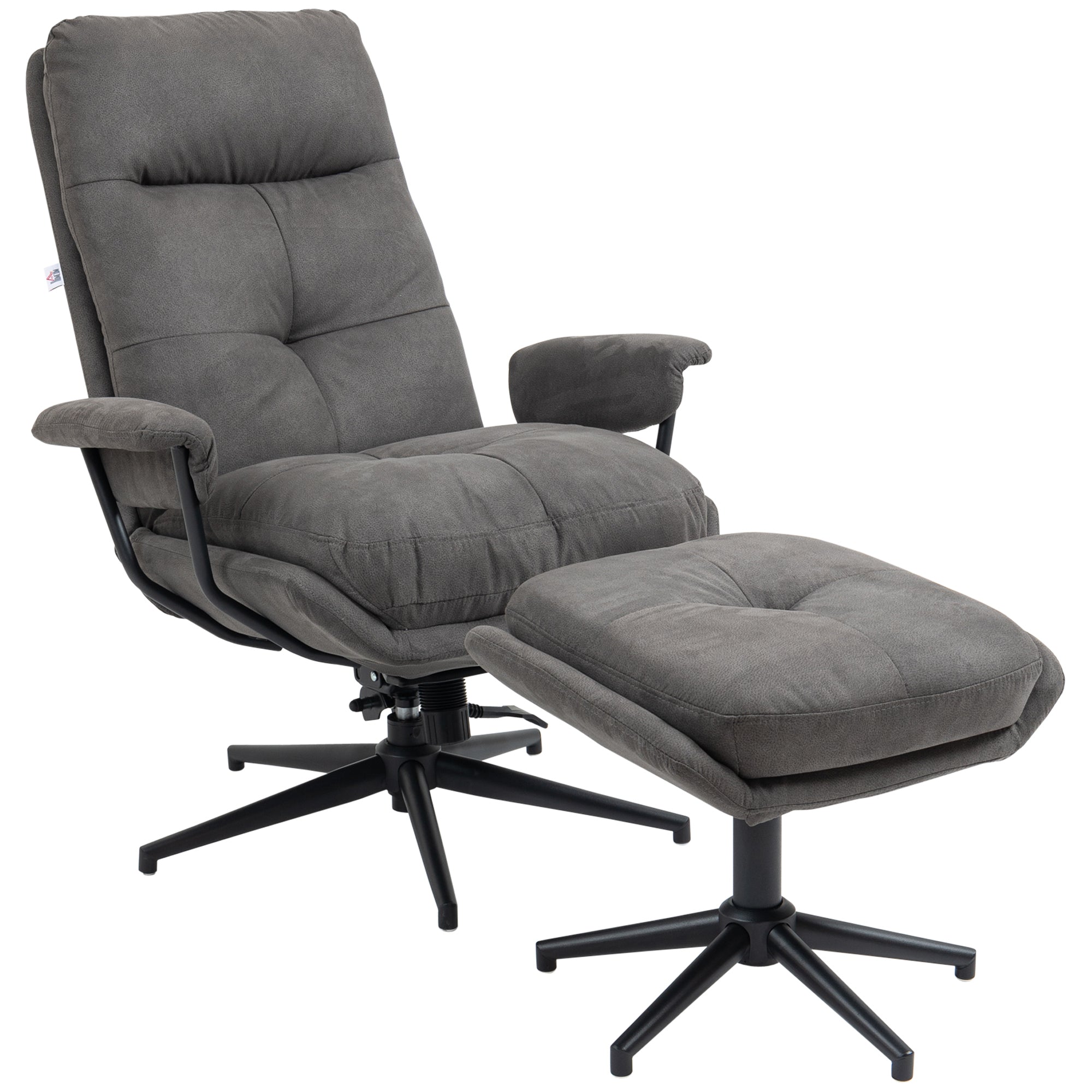 Recliner Chair with Footstool, TV Chair with Swivel Base, TV Armchair with Reclining Function for Living Room, Bedroom, up to 150 kg Load Capacity, Polyester, Steel, Dark Gray