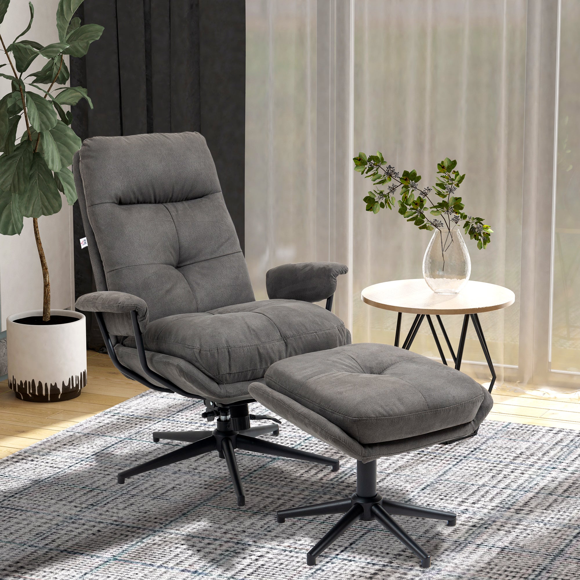 Recliner Chair with Footstool, TV Chair with Swivel Base, TV Armchair with Reclining Function for Living Room, Bedroom, up to 150 kg Load Capacity, Polyester, Steel, Dark Gray
