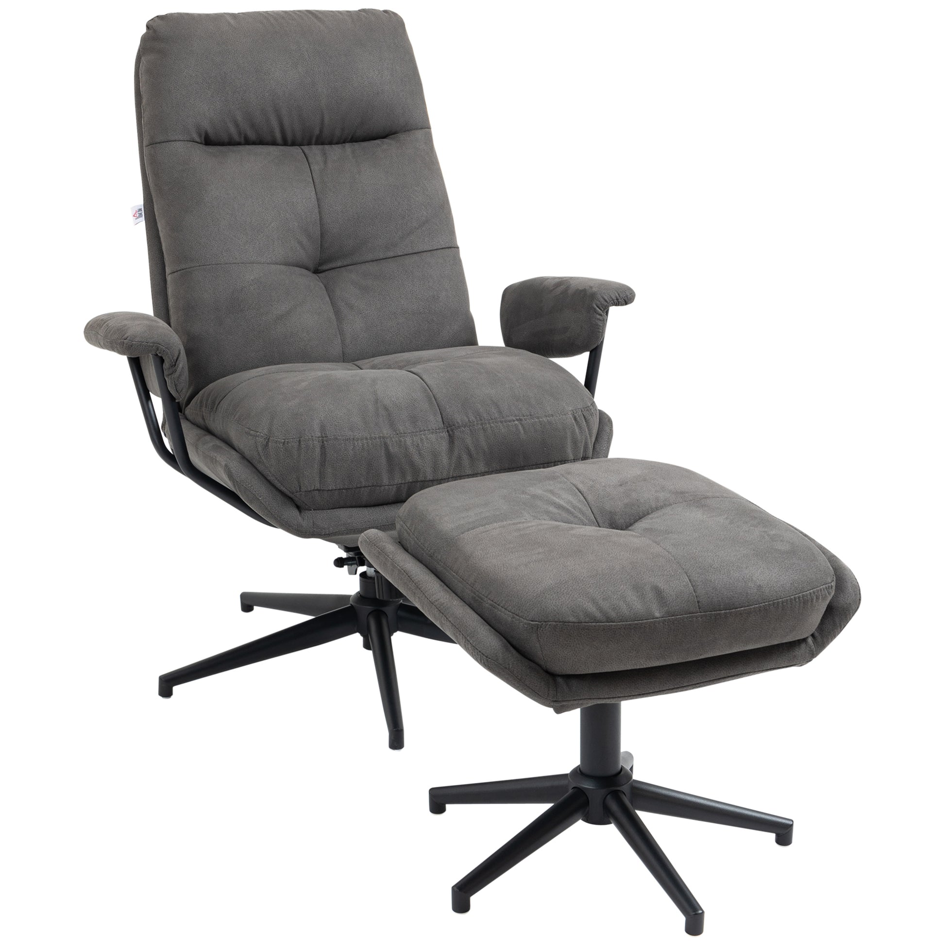 Recliner Chair with Footstool, TV Chair with Swivel Base, TV Armchair with Reclining Function for Living Room, Bedroom, up to 150 kg Load Capacity, Polyester, Steel, Dark Gray