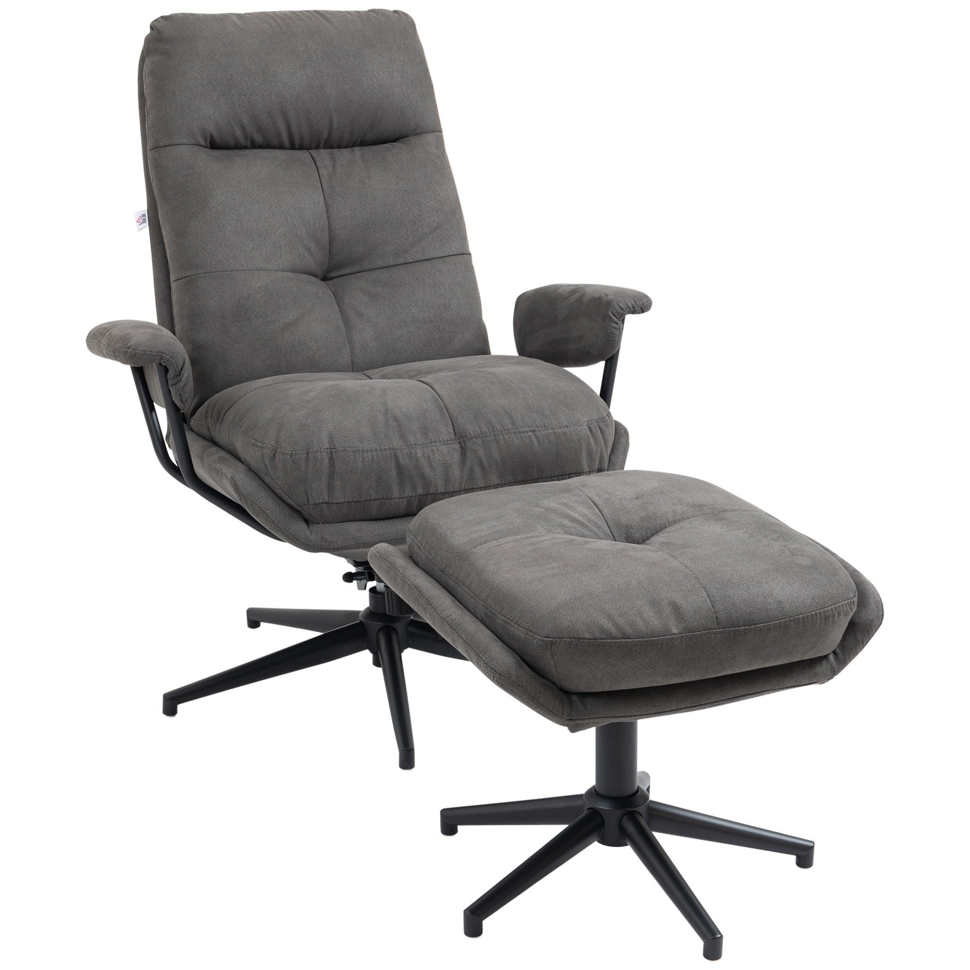 Recliner Chair with Footstool, TV Chair with Swivel Base, TV Armchair with Reclining Function for Living Room, Bedroom, up to 150 kg Load Capacity, Polyester, Steel, Dark Gray