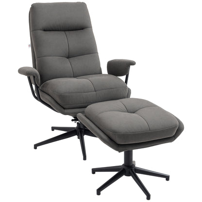 Recliner Chair with Footstool, TV Chair with Swivel Base, TV Armchair with Reclining Function for Living Room, Bedroom, up to 150 kg Load Capacity, Polyester, Steel, Dark Gray