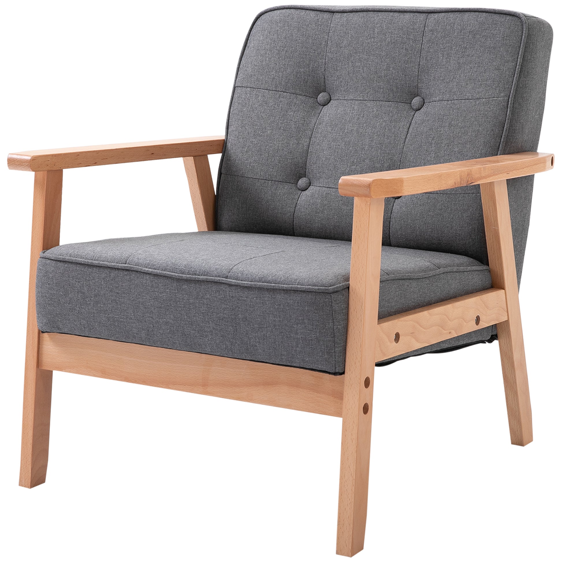 Single Sofa Lounge Armchair Upholstered Chair with Wooden Frame Linen Gray 64.5 x 70 x 74 cm
