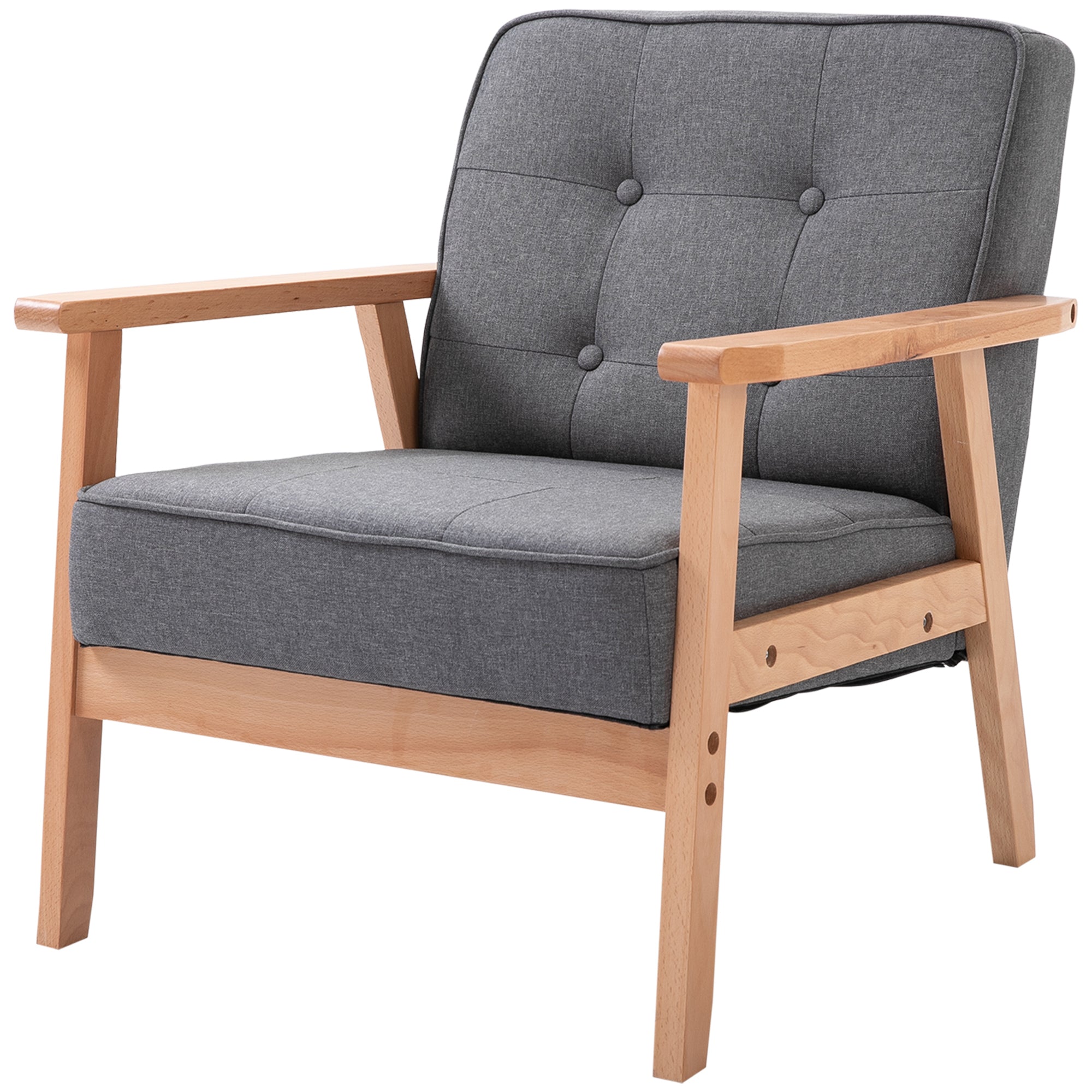 Single Sofa Lounge Armchair Upholstered Chair with Wooden Frame Linen Gray 64.5 x 70 x 74 cm