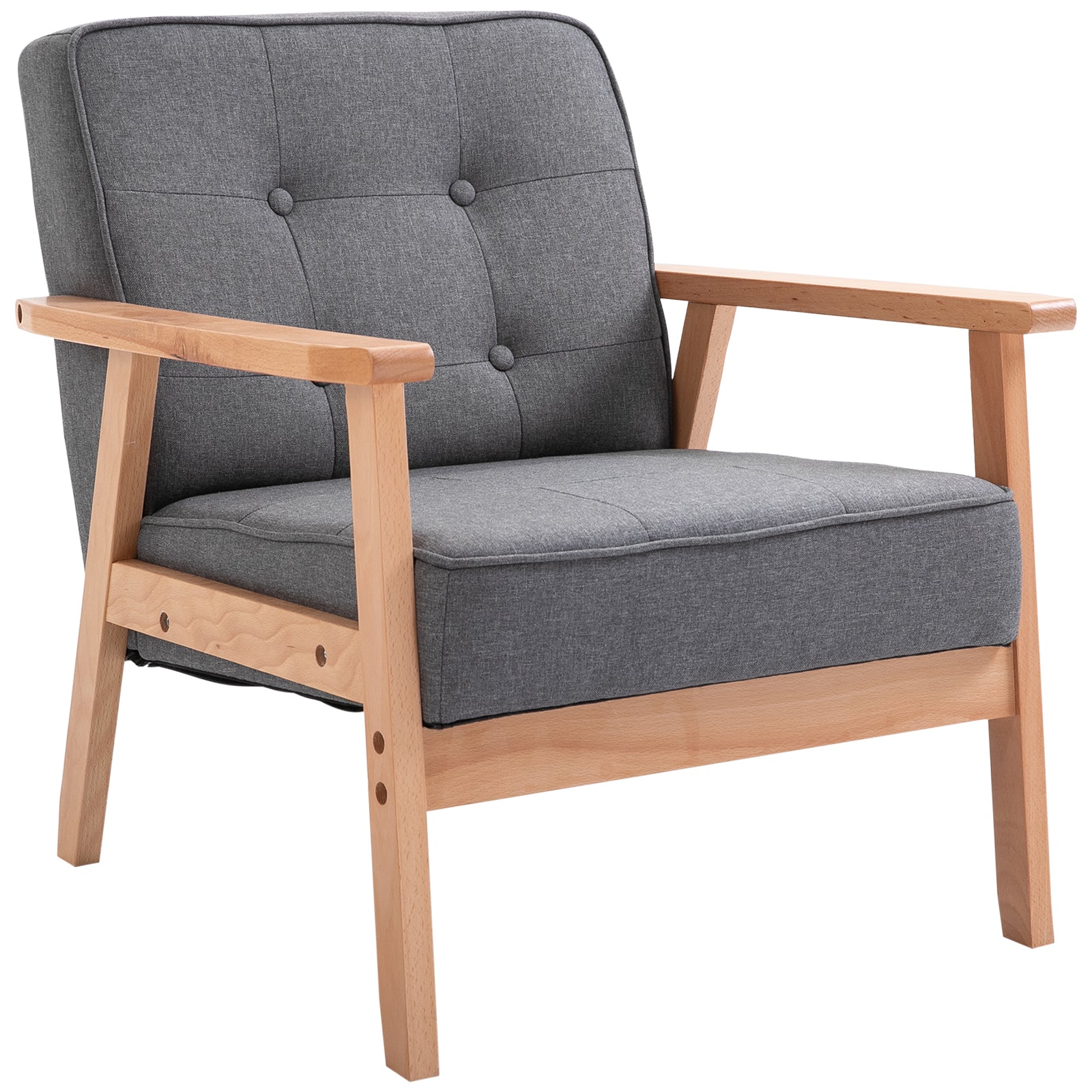 Single Sofa Lounge Armchair Upholstered Chair with Wooden Frame Linen Gray 64.5 x 70 x 74 cm