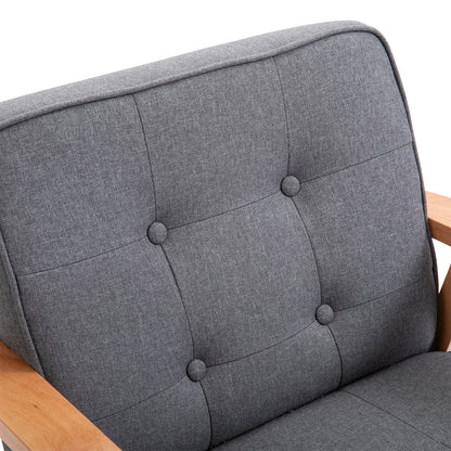Single Sofa Lounge Armchair Upholstered Chair with Wooden Frame Linen Gray 64.5 x 70 x 74 cm
