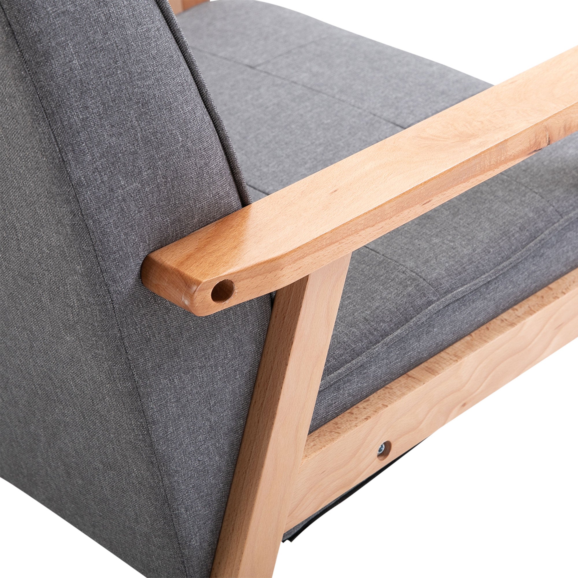 Single Sofa Lounge Armchair Upholstered Chair with Wooden Frame Linen Gray 64.5 x 70 x 74 cm