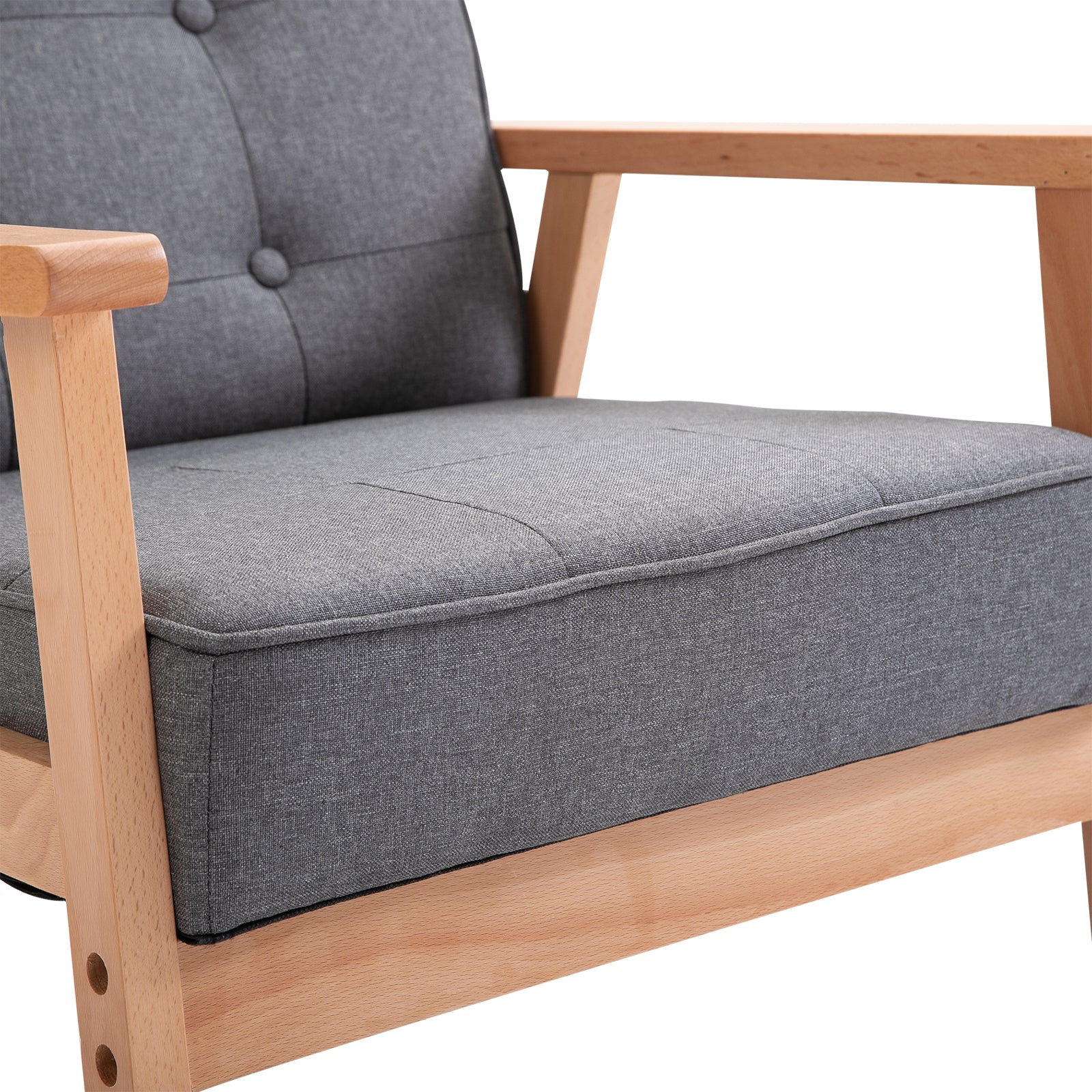 Single Sofa Lounge Armchair Upholstered Chair with Wooden Frame Linen Gray 64.5 x 70 x 74 cm