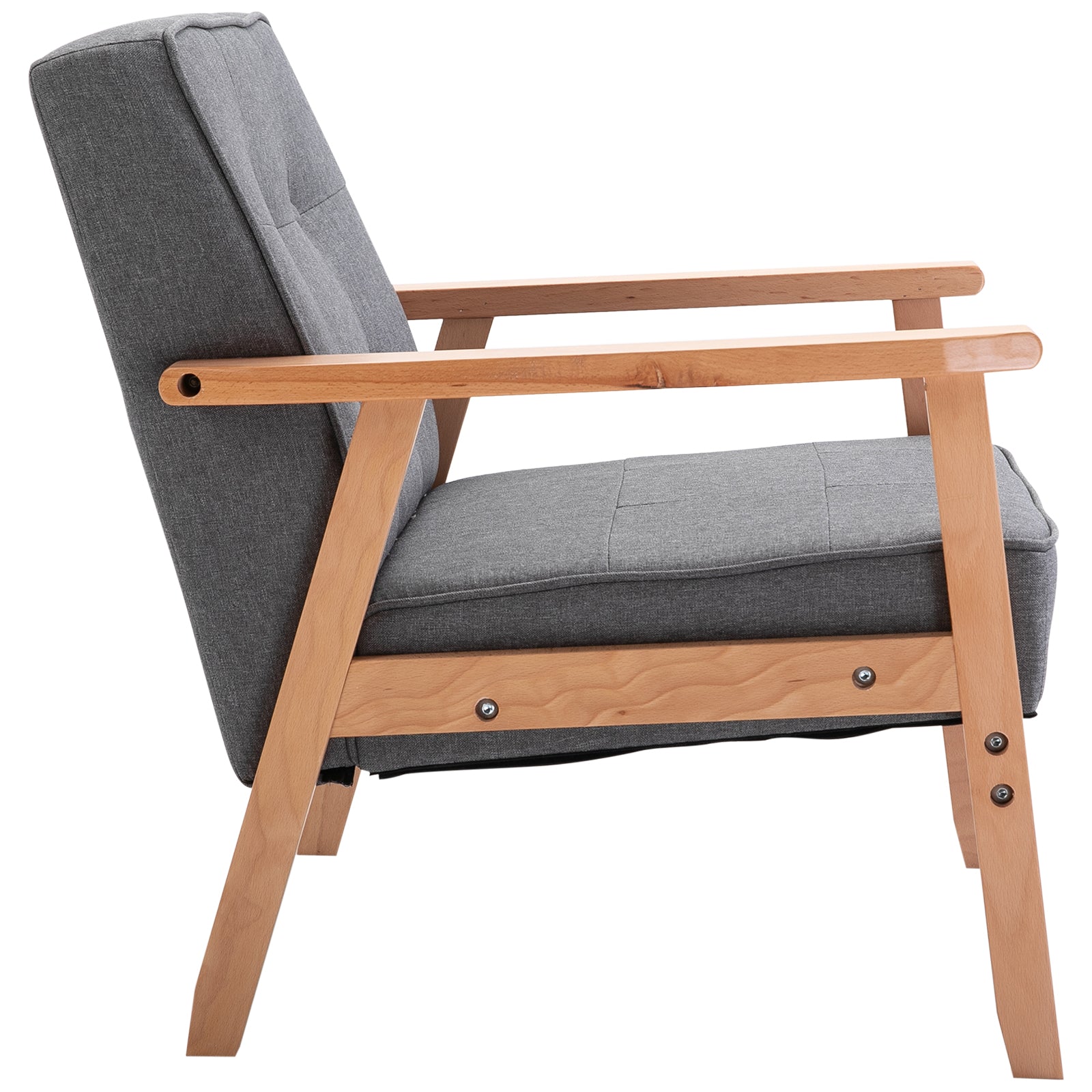 Single Sofa Lounge Armchair Upholstered Chair with Wooden Frame Linen Gray 64.5 x 70 x 74 cm