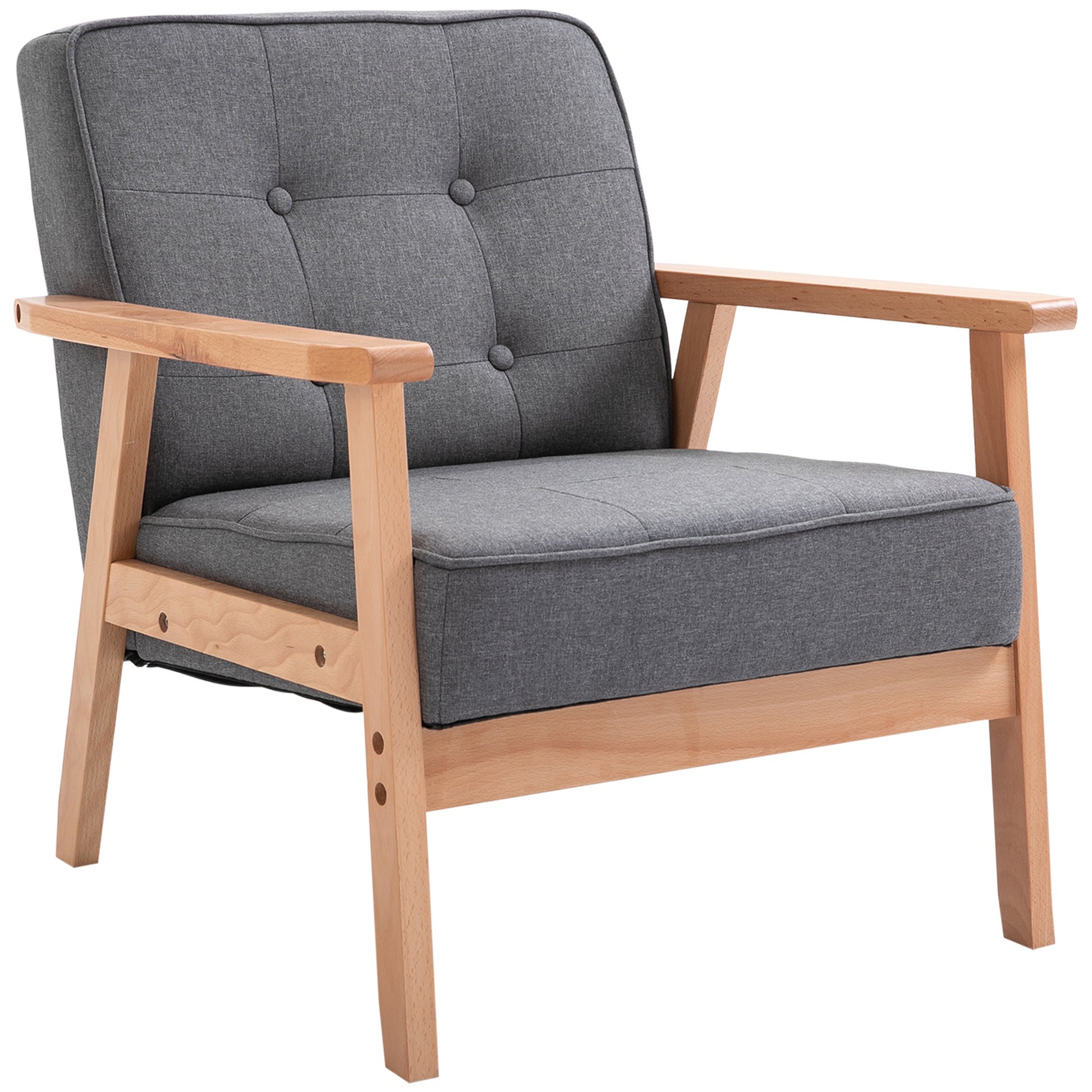 Single Sofa Lounge Armchair Upholstered Chair with Wooden Frame Linen Gray 64.5 x 70 x 74 cm