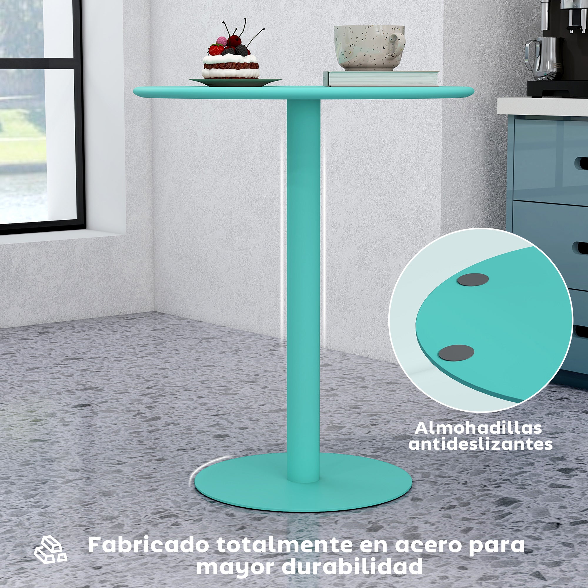 Round Dining Table for 2 People Steel Kitchen Table for Indoor and Outdoor Ø60x72 cm Green