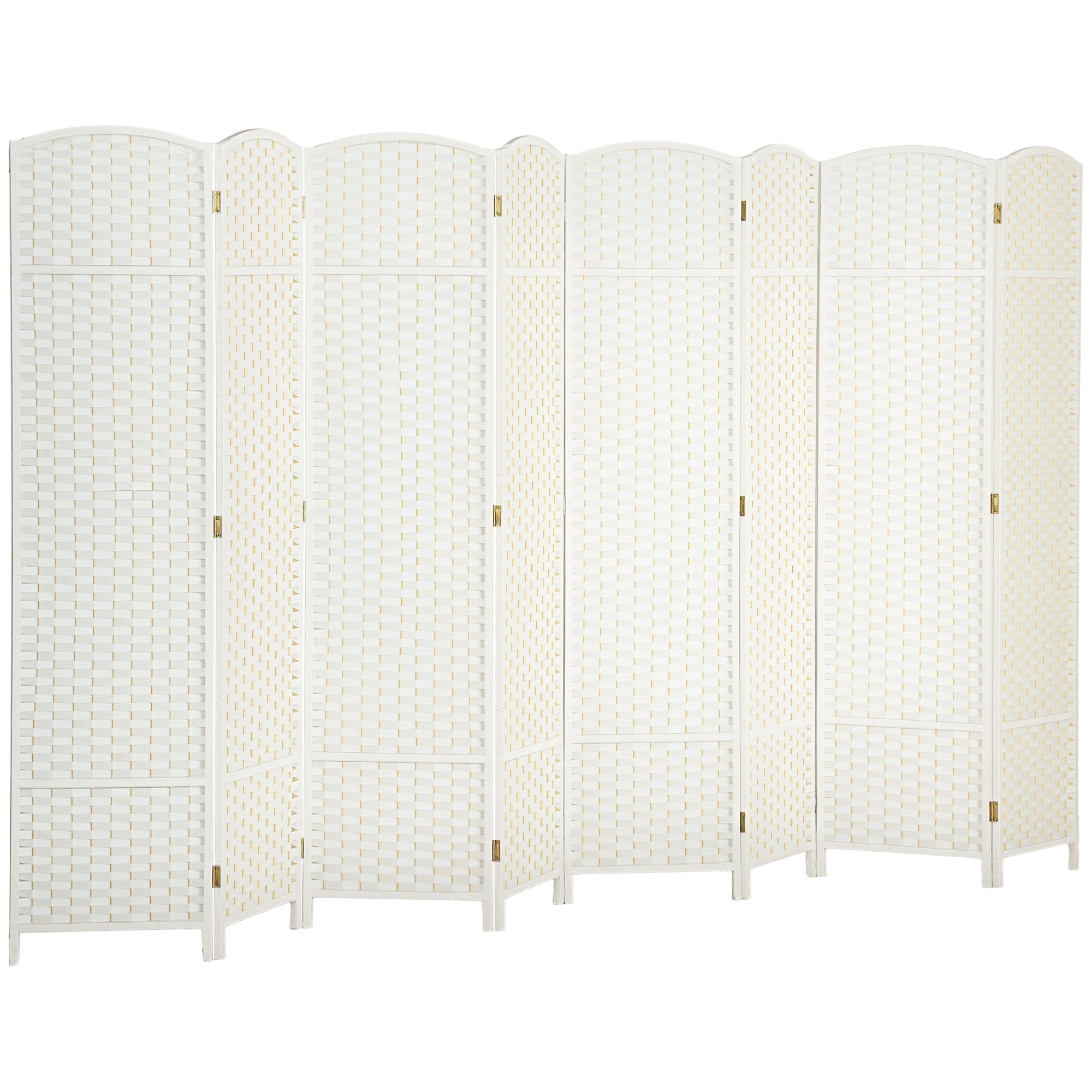 8-Panel Room Divider 320 x 170 cm - Folding Pine Wood Privacy Screen for Bedroom & Living Room, White