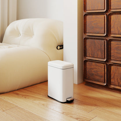 Trash Can 5L Bin with Soft Close Lid and Pedal, Waste Bin incl. Inner Bucket Cosmetic Bin for Living Room, Office, Metal, White, 29.2 x 14 x 32 cm