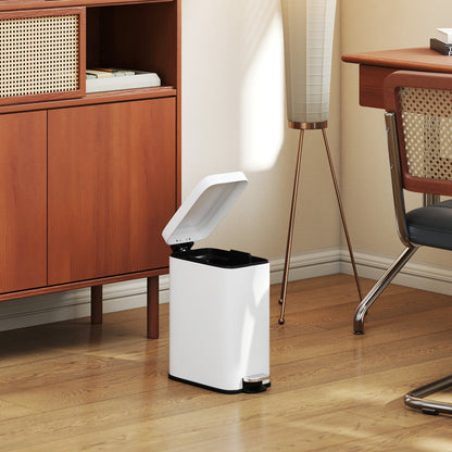 Trash Can 5L Bin with Soft Close Lid and Pedal, Waste Bin incl. Inner Bucket Cosmetic Bin for Living Room, Office, Metal, White, 29.2 x 14 x 32 cm