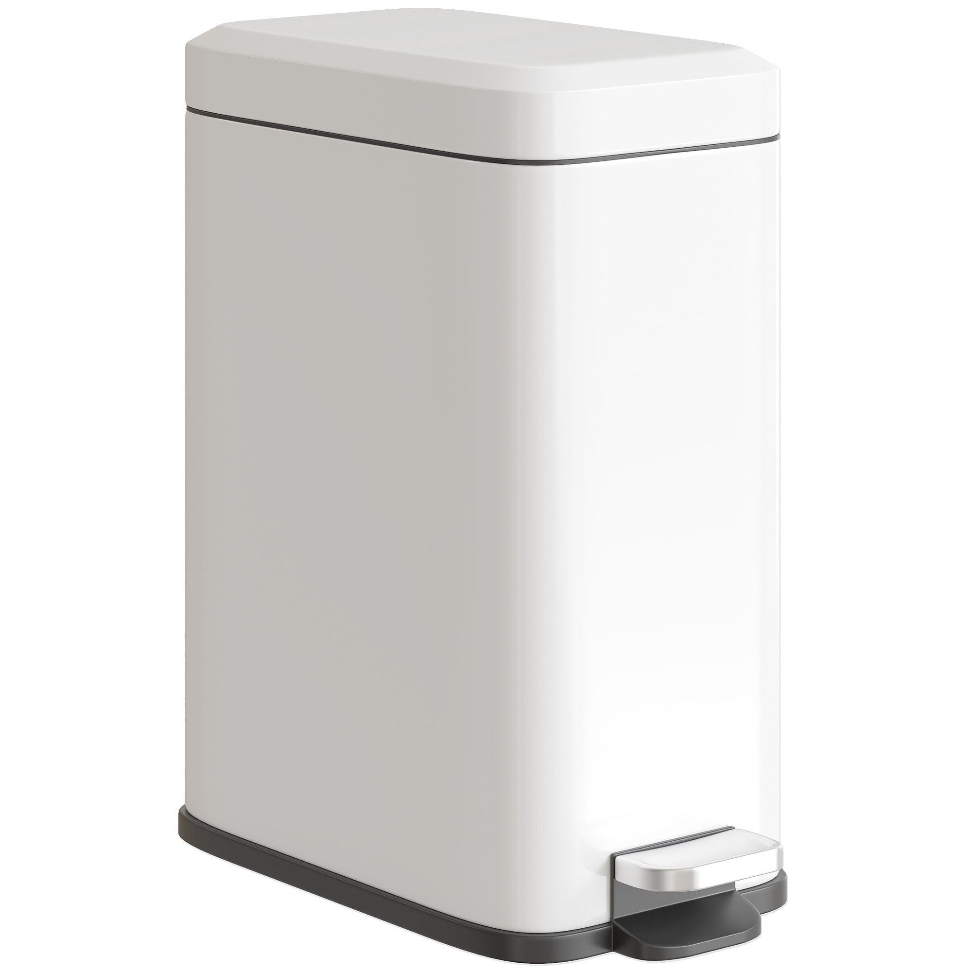 Trash Can 5L Bin with Soft Close Lid and Pedal, Waste Bin incl. Inner Bucket Cosmetic Bin for Living Room, Office, Metal, White, 29.2 x 14 x 32 cm