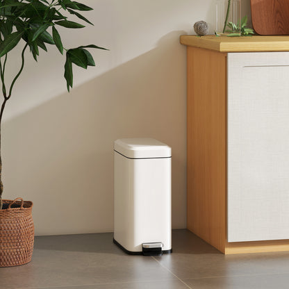 Trash Can 5L Bin with Soft Close Lid and Pedal, Waste Bin incl. Inner Bucket Cosmetic Bin for Living Room, Office, Metal, White, 29.2 x 14 x 32 cm