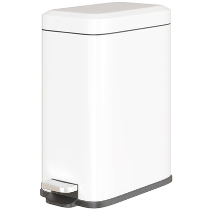 Trash Can 5L Bin with Soft Close Lid and Pedal, Waste Bin incl. Inner Bucket Cosmetic Bin for Living Room, Office, Metal, White, 29.2 x 14 x 32 cm