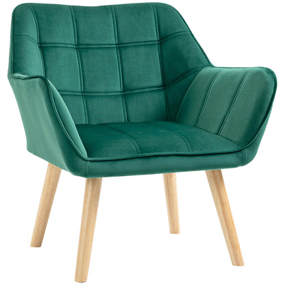 Scandinavian Design Bedroom Armchair, Velvet and Wood Armchair, Green, for Living Room or Office, 67x61.5x71cm