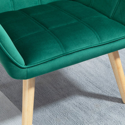 Scandinavian Design Bedroom Armchair, Velvet and Wood Armchair, Green, for Living Room or Office, 67x61.5x71cm
