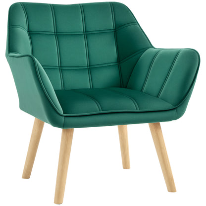 Scandinavian Design Bedroom Armchair, Velvet and Wood Armchair, Green, for Living Room or Office, 67x61.5x71cm