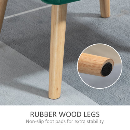 Scandinavian Design Bedroom Armchair, Velvet and Wood Armchair, Green, for Living Room or Office, 67x61.5x71cm