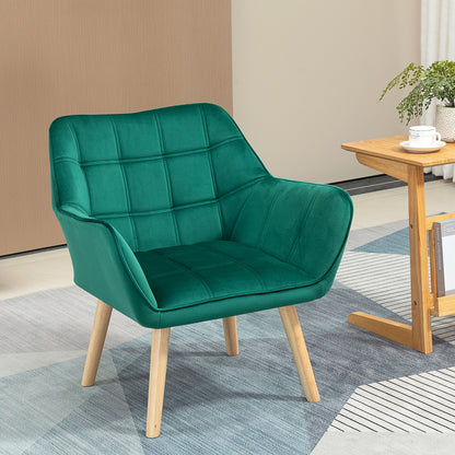 Scandinavian Design Bedroom Armchair, Velvet and Wood Armchair, Green, for Living Room or Office, 67x61.5x71cm