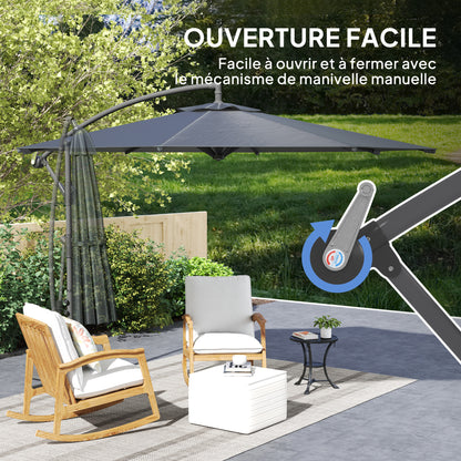 Foldable Octagonal Cantilever Parasol with 3m Diameter Garden Parasol with Dark Gray Cross Stand
