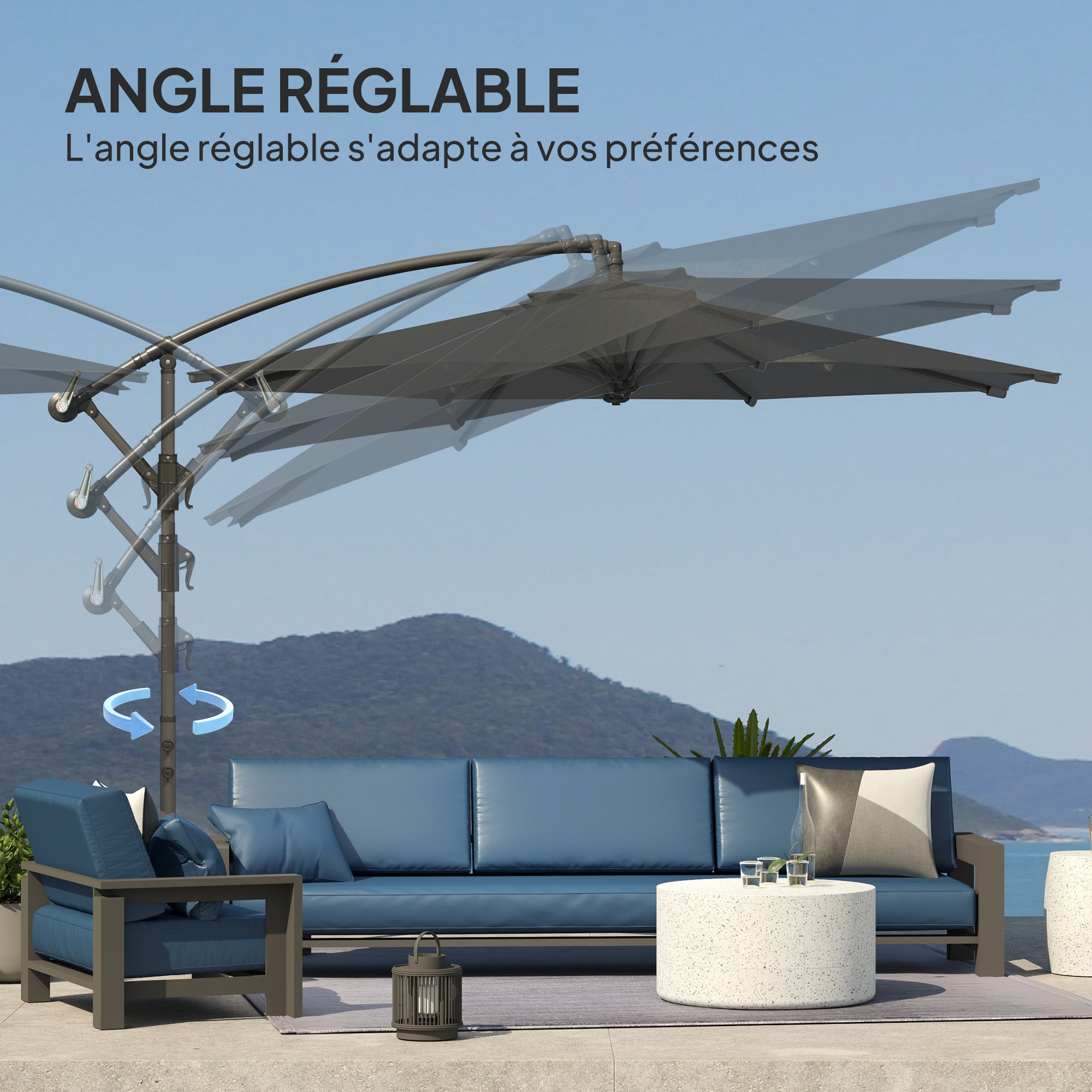Foldable Octagonal Cantilever Parasol with 3m Diameter Garden Parasol with Dark Gray Cross Stand