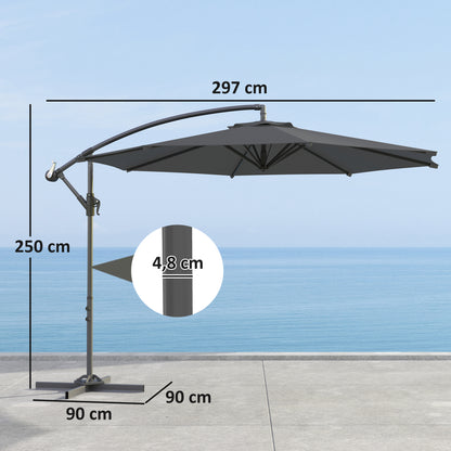 Foldable Octagonal Cantilever Parasol with 3m Diameter Garden Parasol with Dark Gray Cross Stand