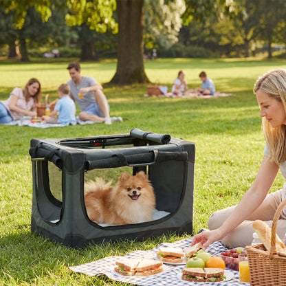 Foldable Dog Crate — Soft Pet Carrier with Cushion, Removable Washable Cover, Breathable 600D Oxford Fabric, for Cats & Dogs up to 48.5 lb (22 kg), Travel & Car — Army Green
