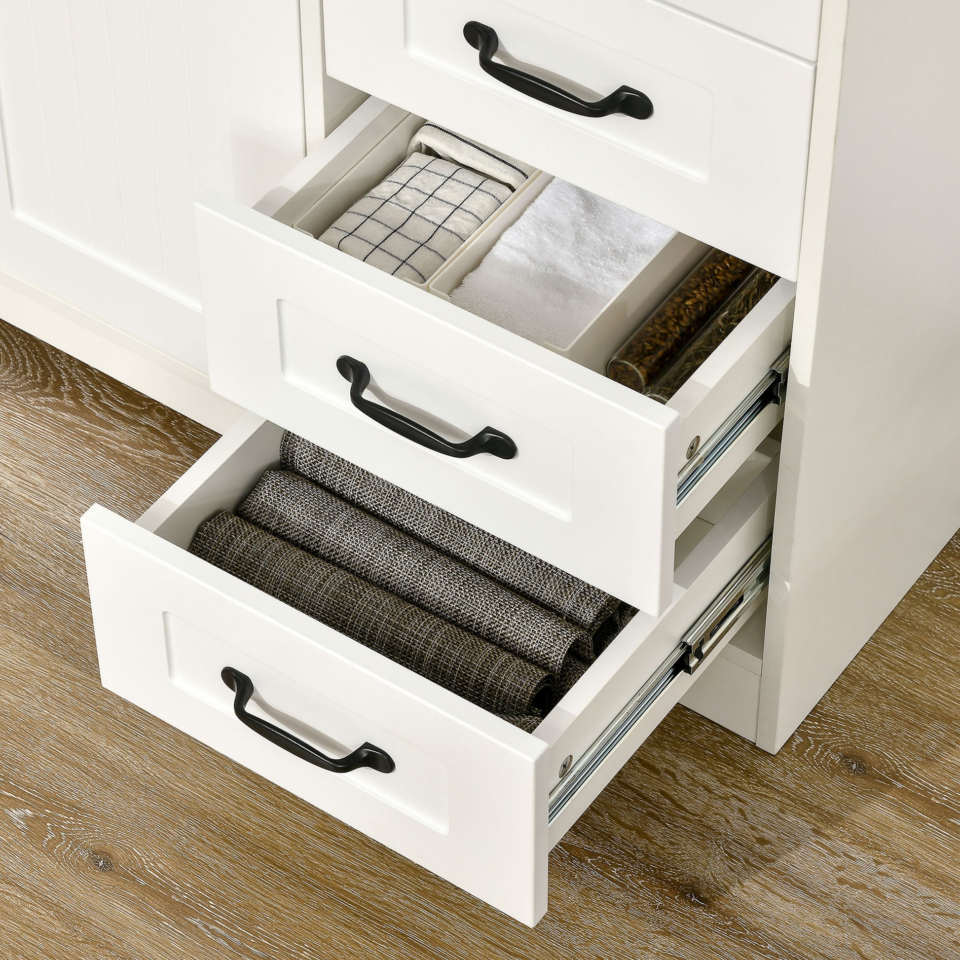 Sideboard Bedside Cabinet with 4 Drawers, Kitchen Cabinet Storage Cabinet with Adjustable Shelf, Anti-Tip, White, 105 x 40 x 76 cm