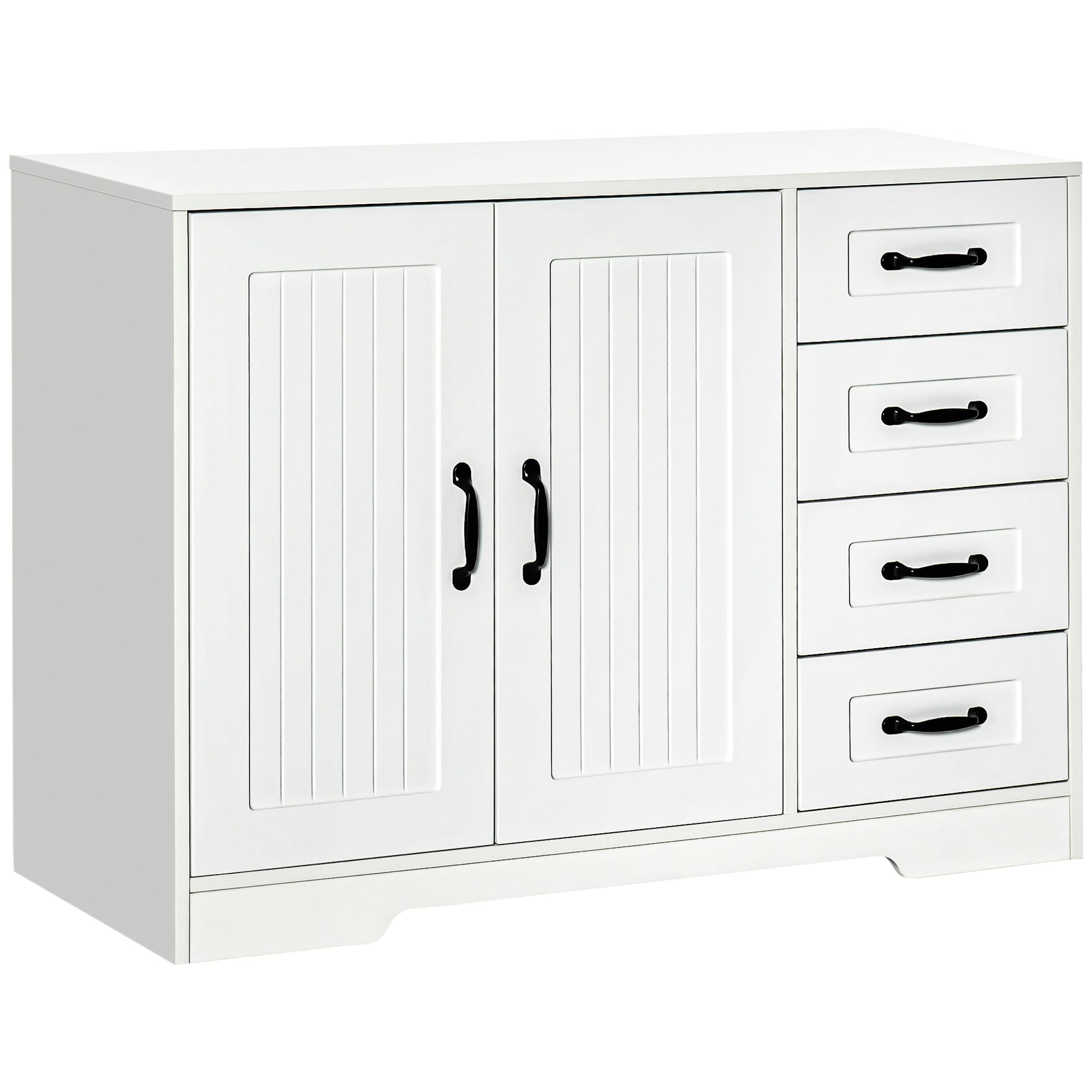 Sideboard Bedside Cabinet with 4 Drawers, Kitchen Cabinet Storage Cabinet with Adjustable Shelf, Anti-Tip, White, 105 x 40 x 76 cm