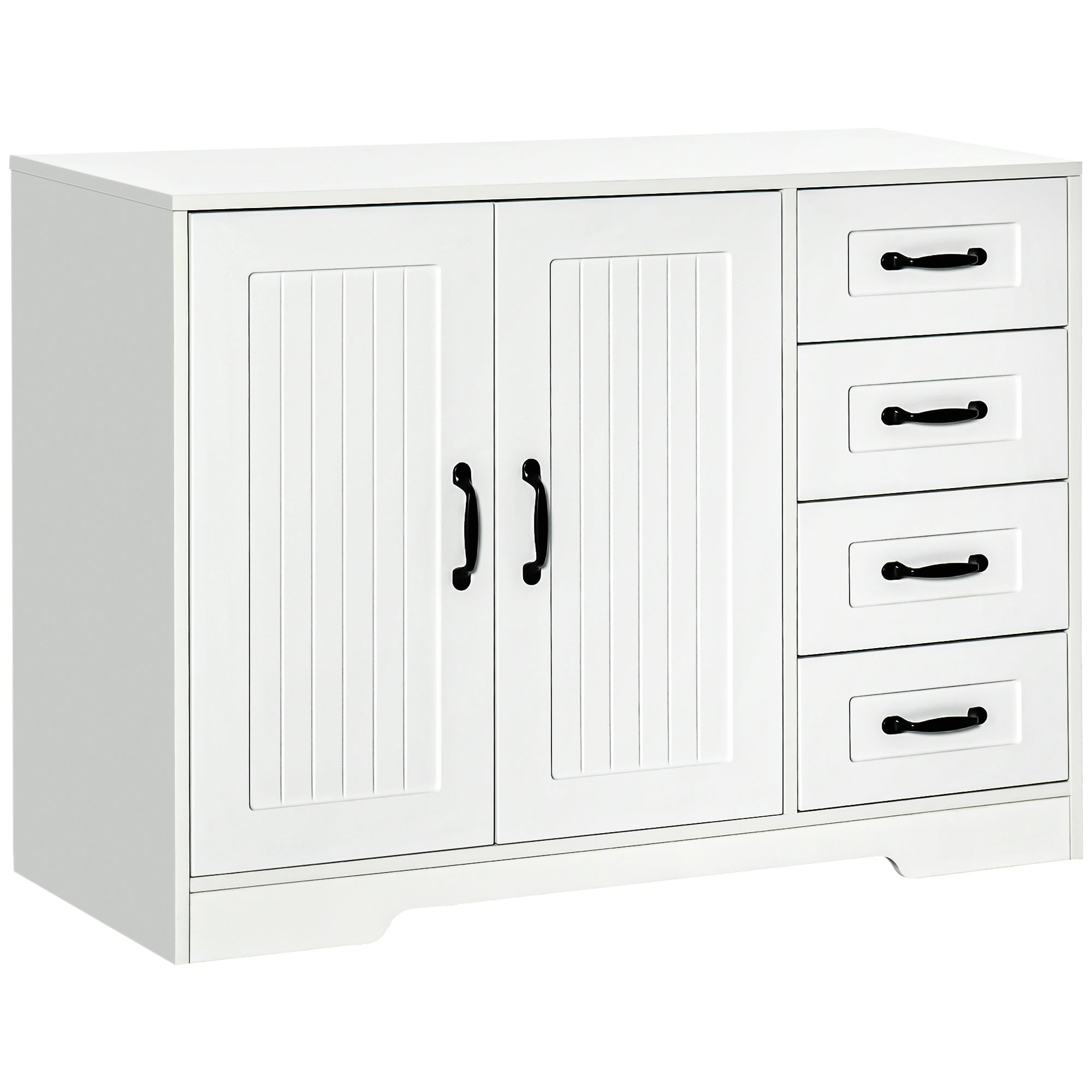Sideboard Bedside Cabinet with 4 Drawers, Kitchen Cabinet Storage Cabinet with Adjustable Shelf, Anti-Tip, White, 105 x 40 x 76 cm