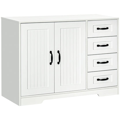 Sideboard Bedside Cabinet with 4 Drawers, Kitchen Cabinet Storage Cabinet with Adjustable Shelf, Anti-Tip, White, 105 x 40 x 76 cm