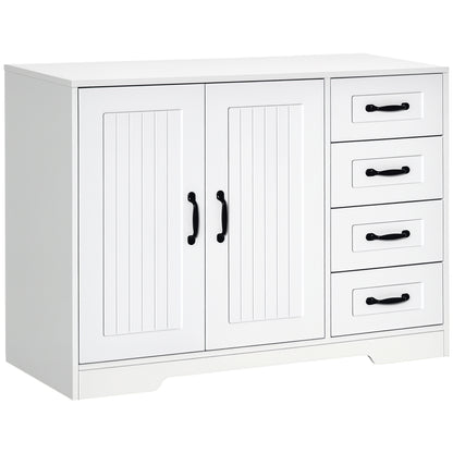 Sideboard Bedside Cabinet with 4 Drawers, Kitchen Cabinet Storage Cabinet with Adjustable Shelf, Anti-Tip, White, 105 x 40 x 76 cm
