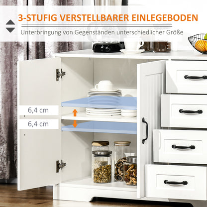 Sideboard Bedside Cabinet with 4 Drawers, Kitchen Cabinet Storage Cabinet with Adjustable Shelf, Anti-Tip, White, 105 x 40 x 76 cm