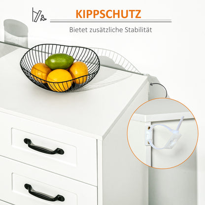 Sideboard Bedside Cabinet with 4 Drawers, Kitchen Cabinet Storage Cabinet with Adjustable Shelf, Anti-Tip, White, 105 x 40 x 76 cm