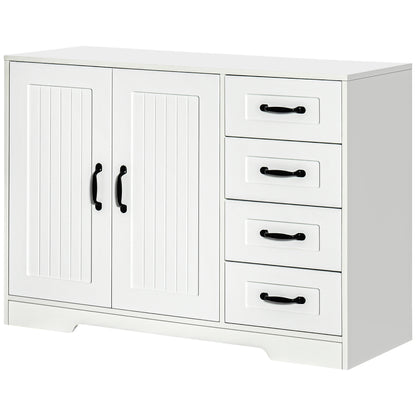 Sideboard Bedside Cabinet with 4 Drawers, Kitchen Cabinet Storage Cabinet with Adjustable Shelf, Anti-Tip, White, 105 x 40 x 76 cm