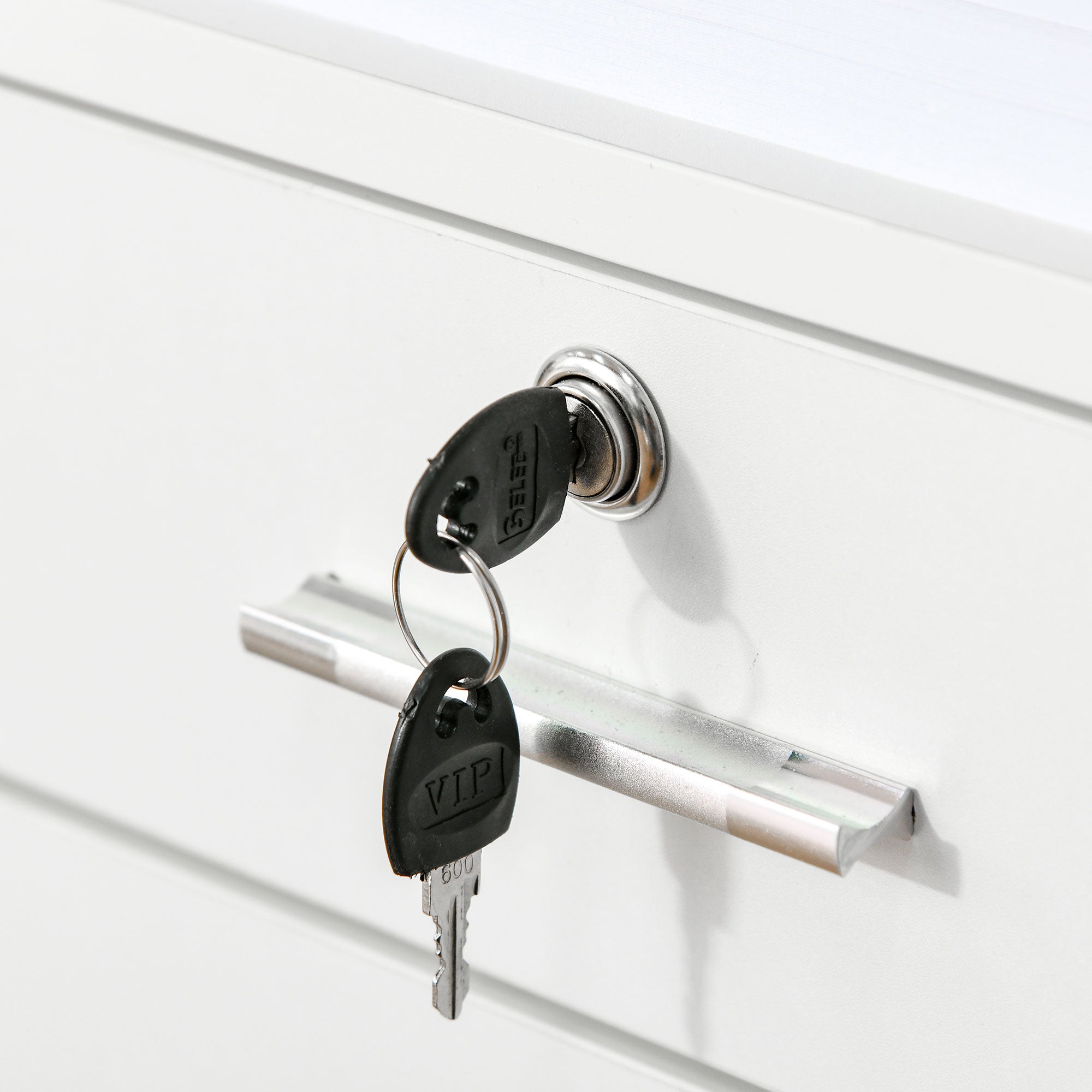 Office Filing Cabinet with 2 Drawers and Open Shelf, Wooden Office Furniture with 5 Wheels, Lock and 2 Keys, 39x40x65 cm, White