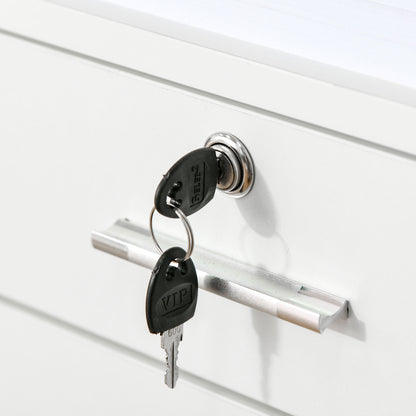 Office Filing Cabinet with 2 Drawers and Open Shelf, Wooden Office Furniture with 5 Wheels, Lock and 2 Keys, 39x40x65 cm, White