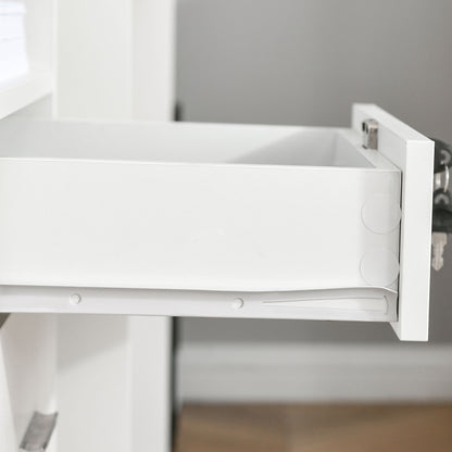 Office Filing Cabinet with 2 Drawers and Open Shelf, Wooden Office Furniture with 5 Wheels, Lock and 2 Keys, 39x40x65 cm, White